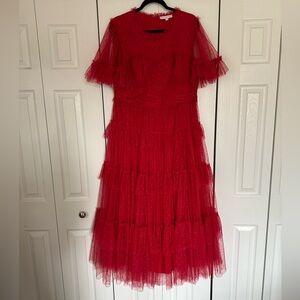 Ivy City Co Red Tulle Midi Dress